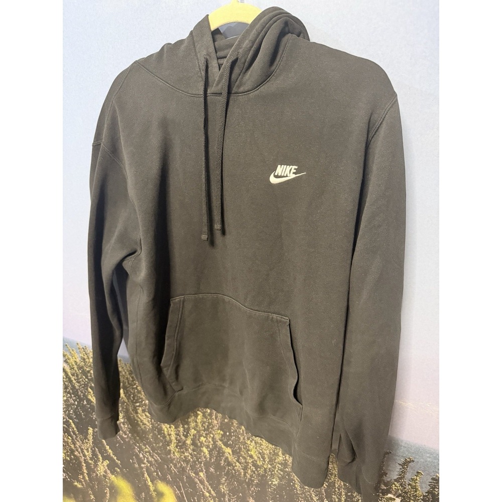 Nike Club Fleece Hoodie Mens L Black White Cotton Standard